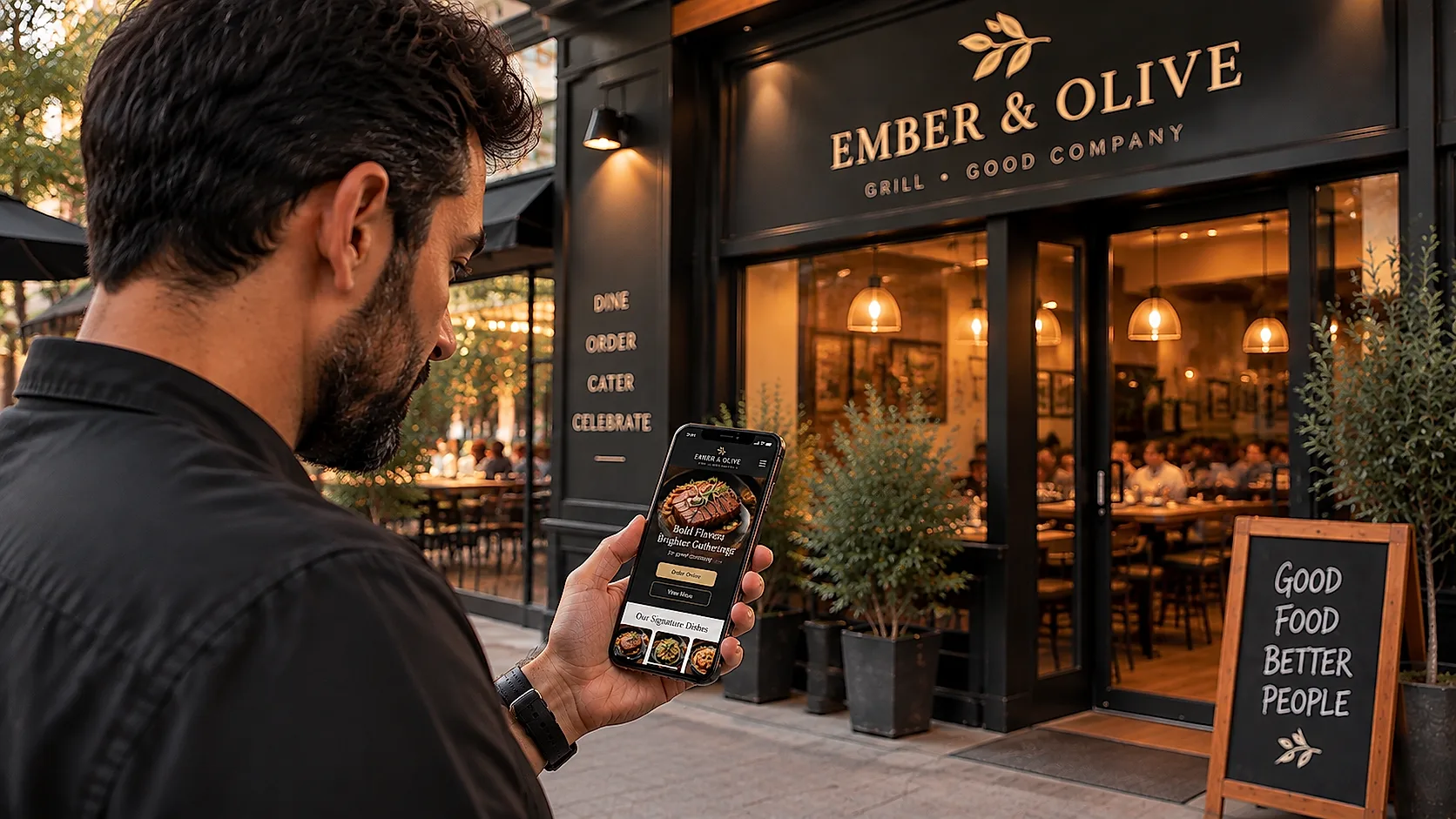 Customer discovering a restaurant through Google Search and opening the restaurant website